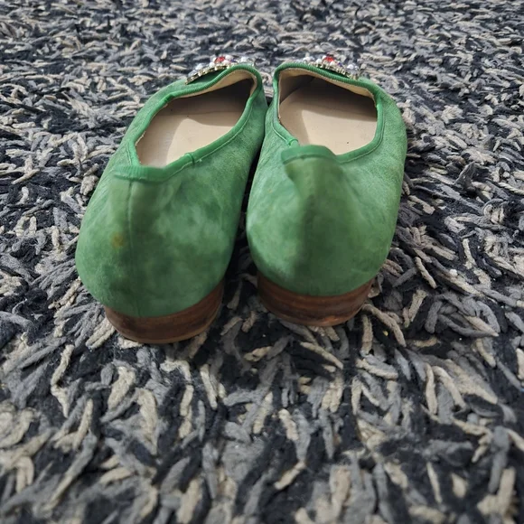Miu Miu Green Suede Jeweled Pointed Toe Flats EU 37 - Picture 6 of 8